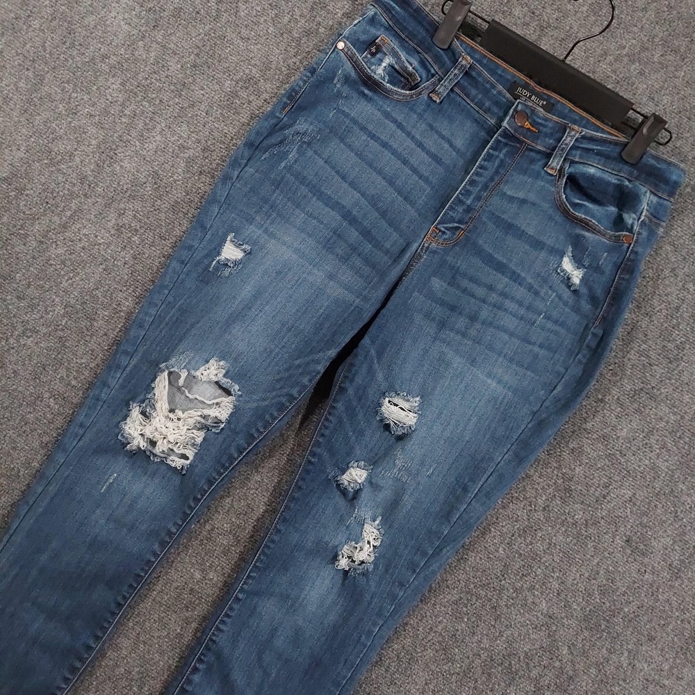 Judy Blue Skinny Fit Jeans Womens 13/31 Blue Medium Wash Distressed Stretch